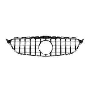 MERCEDES C CLASS W205 (2014-2018) GLOSS BLACK PANAMERICANA GT STYLE FRONT GRILLE WITHOUT CAMERA HOLEPRE-LCI