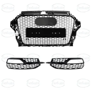 Audi A3 S-line/S3 8V (13-16) Gloss Black Honeycomb Style Grille & Fog lights