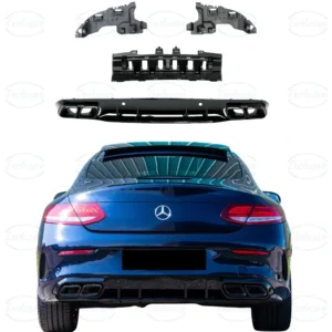 MERCEDES C CLASS C205 COUPE AMG C63 GLOSS BLACK REAR DIFFUSER CHORME EXHAUST TIP