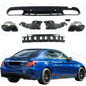 MERCEDES C CLASS W205 SEDAN AMG C63 GLOSS BLACK REAR DIFFUSER & EXHAUST TIP