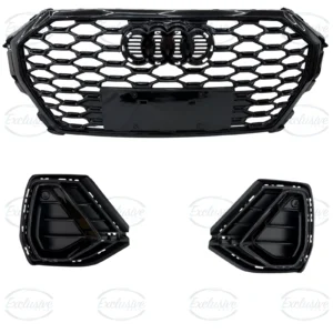 Gloss Black Honeycomb Grille & Fog Light Compatible w/ Audi Q3 S-line F3 (19-24)