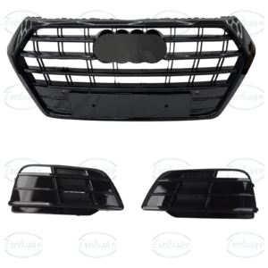 Gloss Black Original Style Grille & Fog Light Fits Audi Q5/SQ5 S-line FY (17-20)