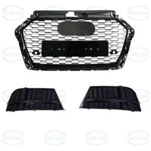 Gloss Black Honeycomb Style Grille & Fog lights for Audi A3 S-line 8V (16-20)